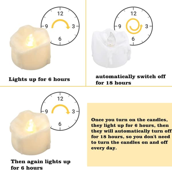 LED-lys med timer, 12 LED-telys, flammeløse lys, ekte glitrende voks, elektriske lys med CR2032-batterier, varmhvite