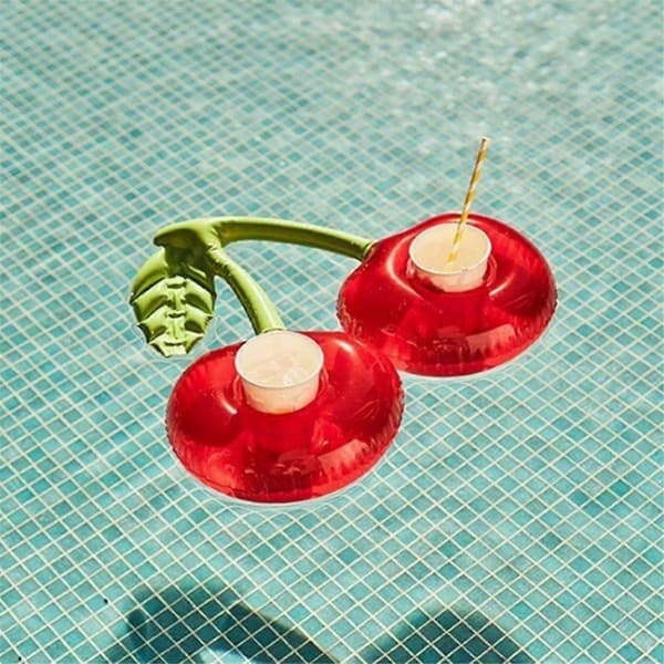 1 pc Floating Inflatable Cup Holder Pool Drink Inflatable Ring Pool Double Mouth Cherry Cup Holder (FMY) As Shown As Shown