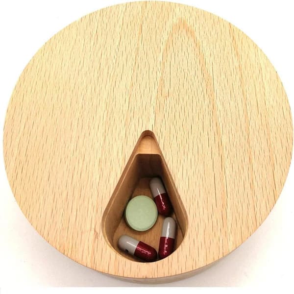 Pill Boxes with 7 Compartments Storage Box Solid Wood Compartment Weekly Medicine Tablet Dispenser Divider Pill Organizer
