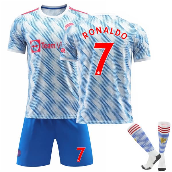 21-22 sæson Red Devils hjemme nr. 7 C Ronaldo blå trøje sæt fodbolduniform nr. 6 Pogba