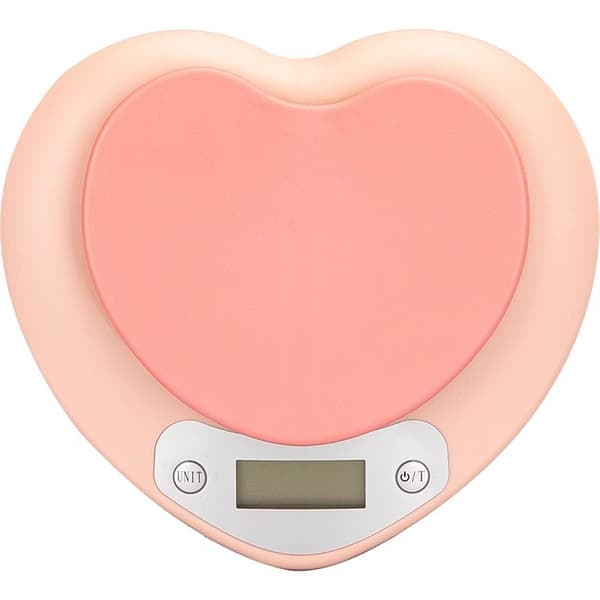 Rosa hjerteformet digital kjøkkenvekt, 5kg/1g, LCD-skjerm, tarafunksjon