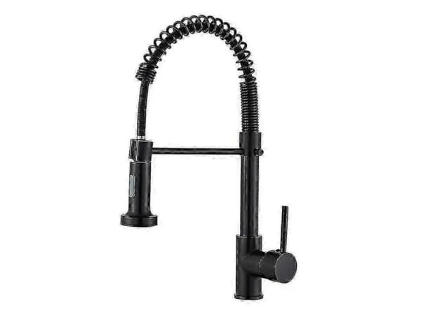 Matte Black Kitchen Faucet with Pull-Out Sprayer, 360° Swivel Spout, Single-Handle Control, Brass and Stainless Steel for Modern Sink