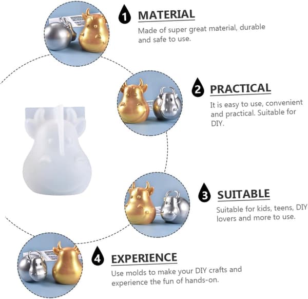 Ku silikonform for DIY epoksy-støping, 3D husdyrdekorasjonsform, gjenbrukbar matkvalitets silikon