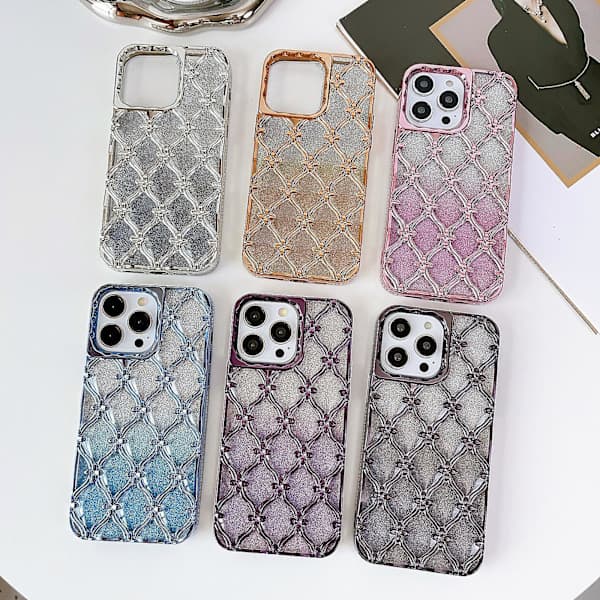 For iPhone 14 Pro Star Flower Electroplated TPU Phone Case with Gradient Glitter Paper