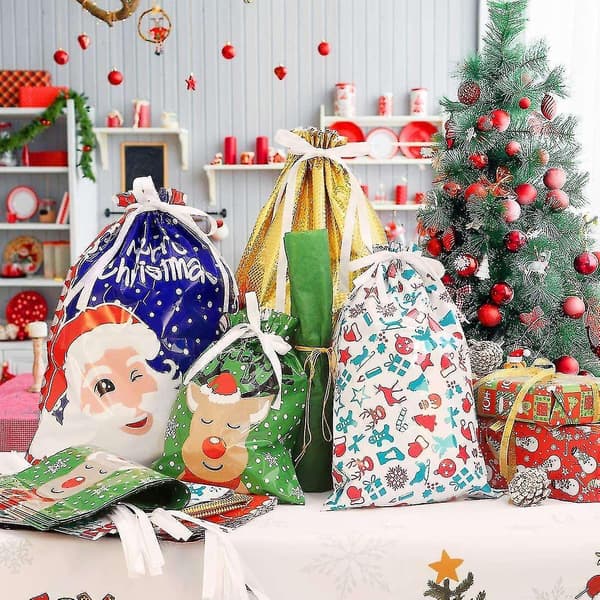 Julklappspåsar med dragsko 30 st Blandade julklappsinslagningspåsar Uppgraderad julgodis