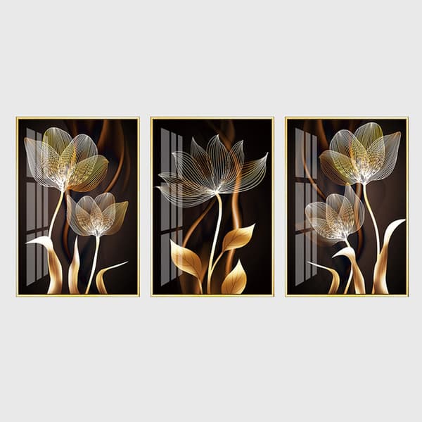 Sæt med 3 moderne sort- og guldfarvede plantebladebilleder - Guldbilledplakater - Sort - Uden ramme (Sort Guld, 30x40cm)