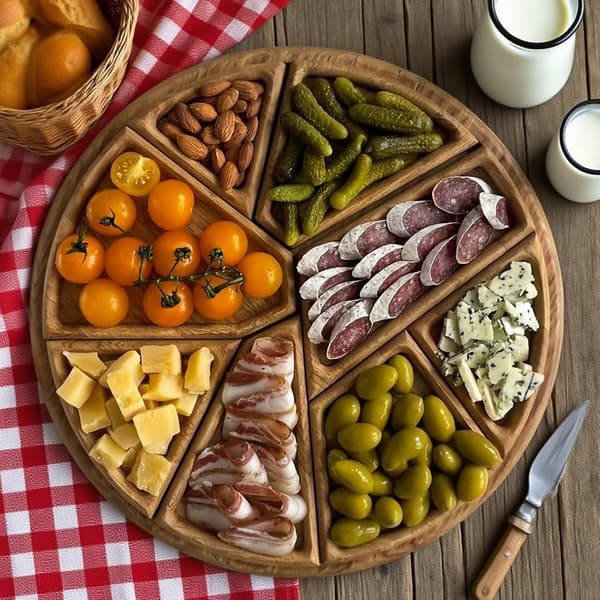 Food Tray with Removable Compartments, Charcuterie Board, Home Decor, for Pantry/Kitchen/Breakfast/Coffee Table