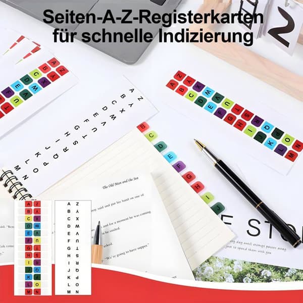 A-Ö Tab Stickers - 390 Pieces, Transparent Alphabetical - for Notebooks, Notes, Registers