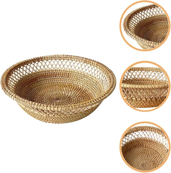 Woven Fruit Basket Small Round Bread Basket for Snacks and Serving on the Dining Table in the Living Room