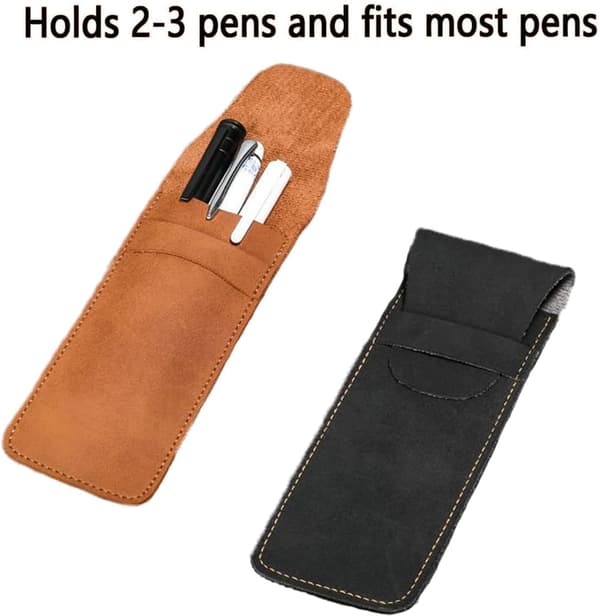 Large Capacity PU Leather Pencil Case for Adults, 2-Pack, Portable Pen Pouch with Protective Flap
