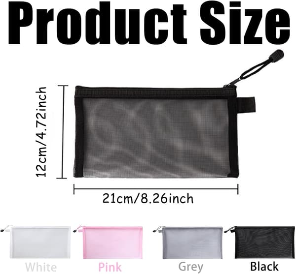 4 PCS Pencil Case Large Capacity, Transparent Pencil Case, Nylon Mesh Pencil Case, Multifunctional Storage Bag (Black/Grey/White/Pink)