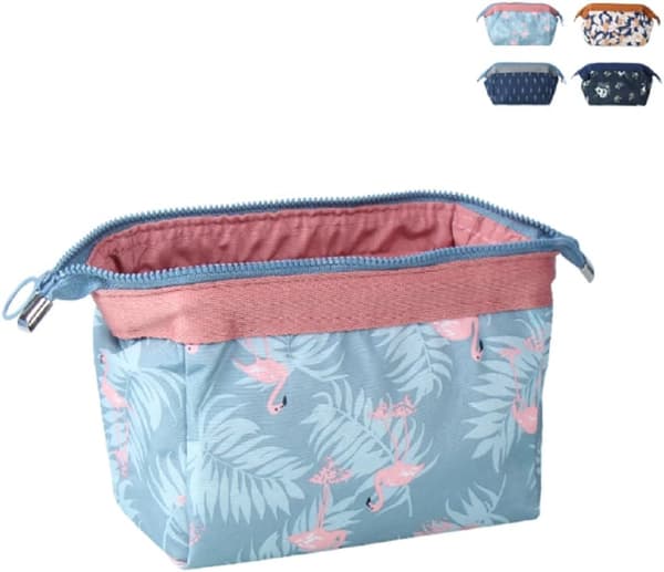 (Pink) Small Foldable Compact Wash Bag Makeup Bag Japanese Floral Cosmetic Pouch