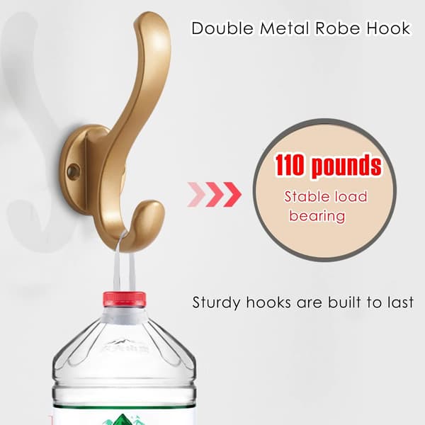 Wall Hooks Over Door Key Towel Coat Hat Bag Hanger Holder Rack Double Hooks Heavy Duty for Wall Bathroom, 5-Pack Gold