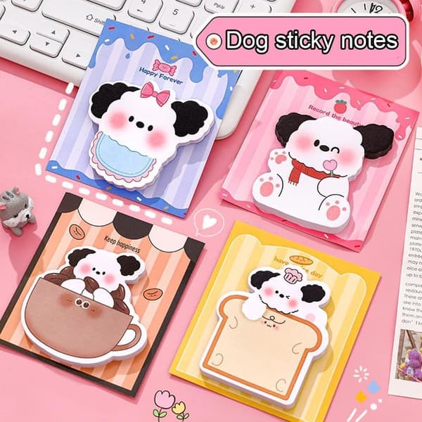 1 pc Funny Cartoon Dog Sticky Notes, Funny Sticky Notes for Work Dog Decals, Cute Pages Funny Self-Adhesive Markers Writing Yellow