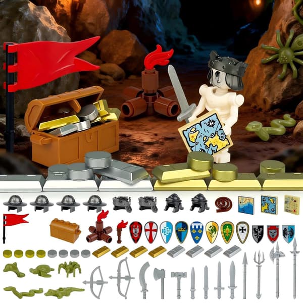 Medieval Knight Weapon Pack Accessory Set, Building Block Toy Armor Helmet Shield Bow Designed for Minifigures, Compatible with Lego