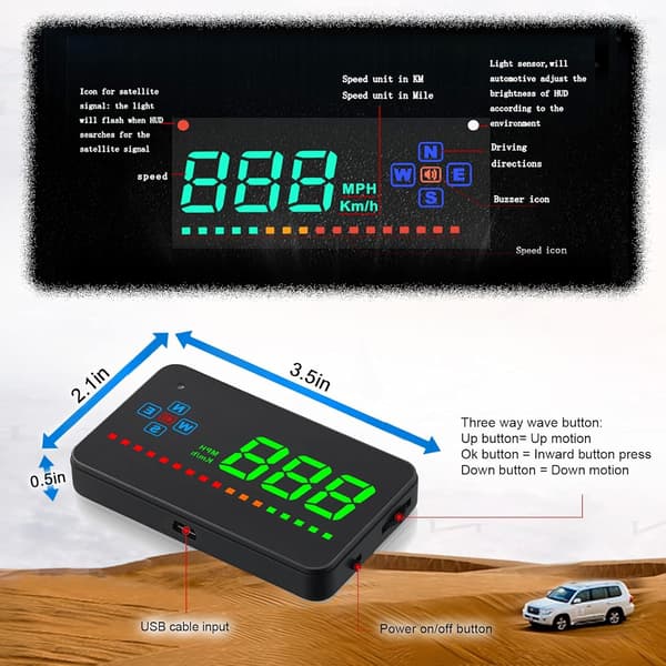 Automatisk head-up-display, GPS head-up-display for biler og lastebiler, LED frontrute-projektor, GPS-turteller