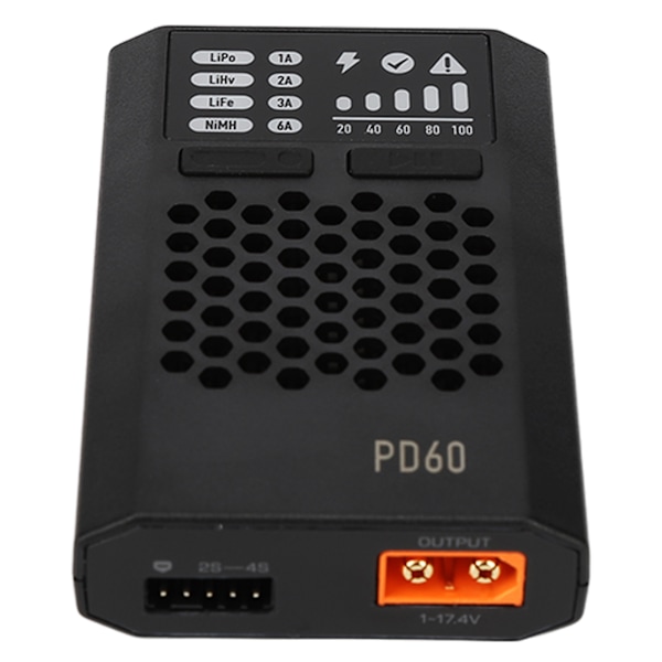 PD60 Balance Batterioplader 60W 3A Sort USB C-indgang PD60 Balance Batterioplader til LiFe LiHv LiPo 1-4S NiMH Cd1 12