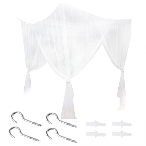 White 4 Corner Post Bed Canopy Mosquito Net - Full Queen King Size Bedding