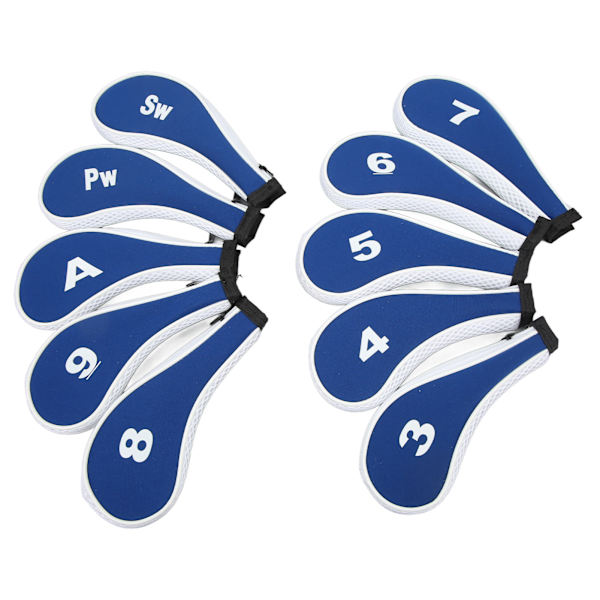 10 st Golf Iron Head Cover med nummertryck Neopren Dragkedja Golf Club Irons Covers Royal Blue Vit Dragkedja