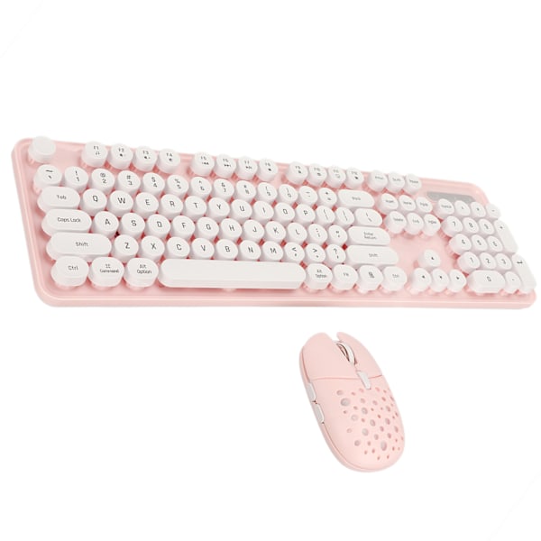 Trådlöst tangentbord och mus-kombination Ren Färg Retro 2.4G Trådlöst tangentbord Mus med runda tangenter och numerisk knappsats Rosa