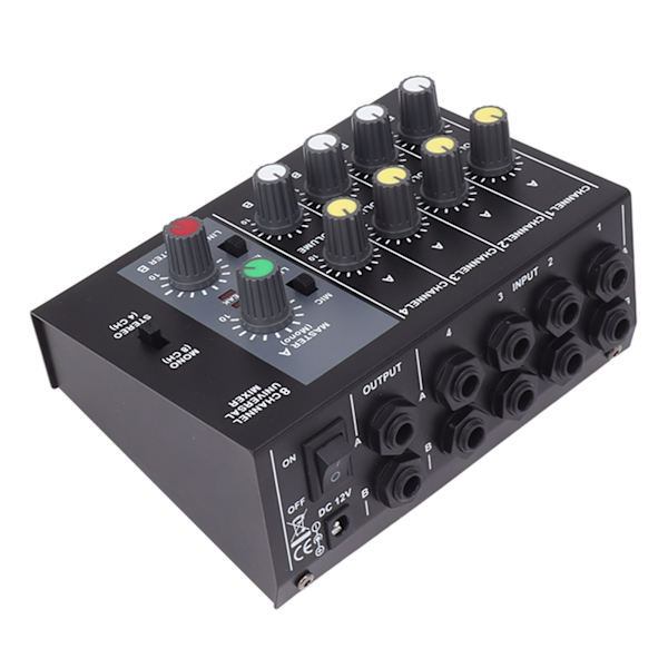 Mini Sound Mixer 8 In 2 Out 4 Channel Stereo och 8 Channel Mono Microphone Line Mixer för Studio Scen Small Clubs Bar 100 till 240V EU-kontakt