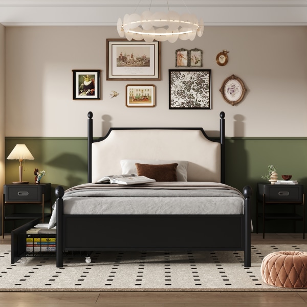 Modern metallsäng, sängram med lamellram, enkelsäng, sängram med sänggavel,  med två lådor, 90x200 cm, svart e1ab | Fyndiq
