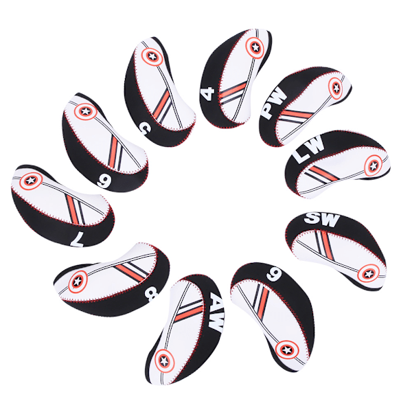 10PCS Neoprene Black Red Waterproof Golf Iron Club Headcover Putter Head Cover Sports Entertainment Accessory