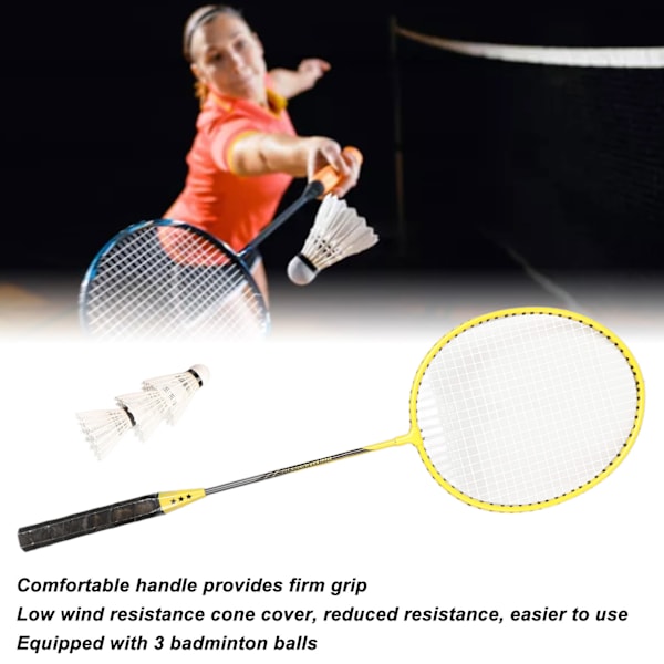 Badmintonracketar Järnlegering Lättviktsbadmintonracketar med 3 bollar för nybörjare Studentträning Gul