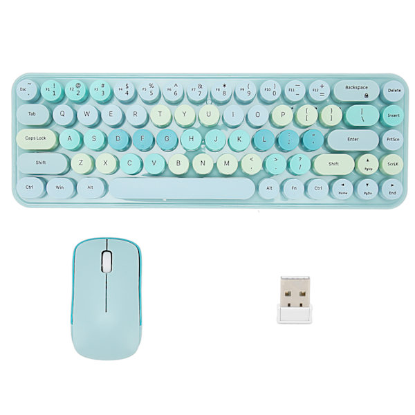 Tastatur og Mus Kombinasjon 2.4GHz Trådløs Søt Retro 68 Runde Tastehetter 3 DPI Tastatur og Mus for Familie Kontor Gaming Blått Tema