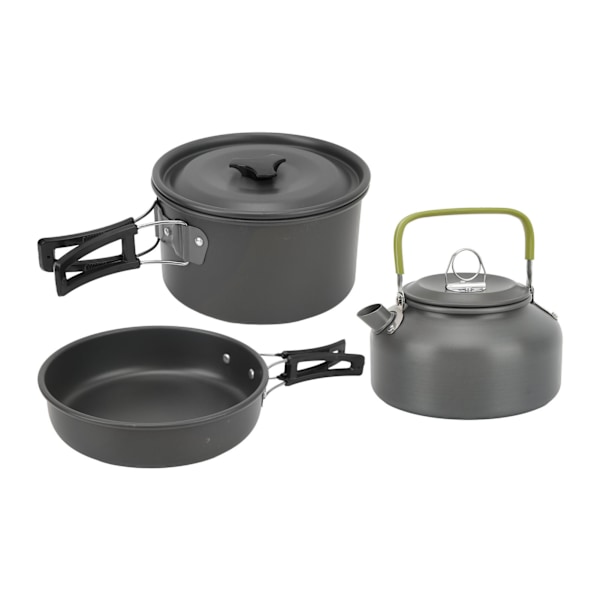 Camping Köksredskap Mess Kit Bärbar Camping Matlagning Set för Backpacking Pot Pan Tekanna Vikbar Gaffel Kniv Sked Kit Svart