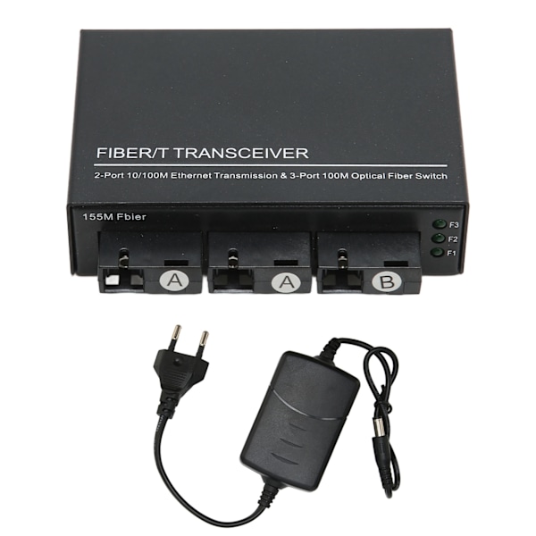 Ethernet Fiber Media Converter Single Mode Tx1310nm 10/100 Mbps RJ45 Port Media Converter 100‑240V EU-plugg