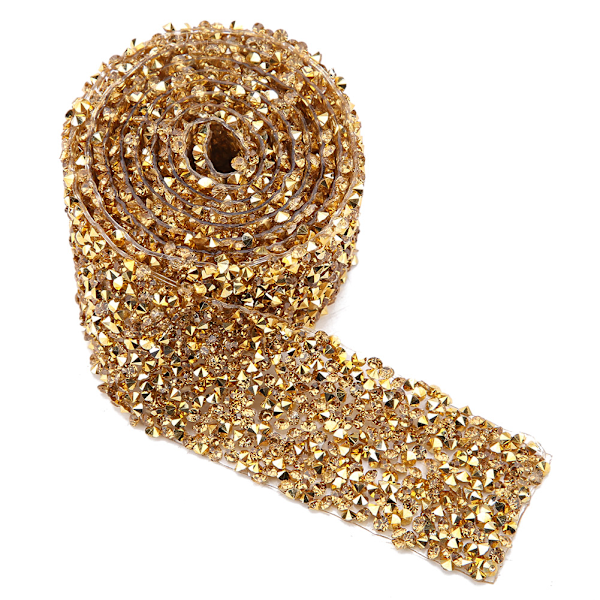 Glimtende krystal strass bånd dekoration, 1 yard, 30 mm, guld