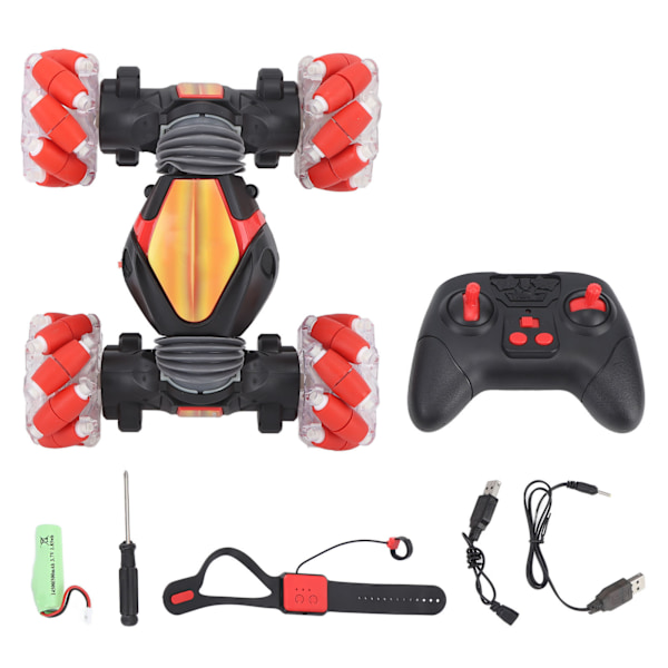 RC-temppuauton 4WD 2.4G elellähetyslelu Kaksisuuntainen kääntyvä auto kellokaukosäätimellä pojille ja tytöille Syntymäpäivä Punainen