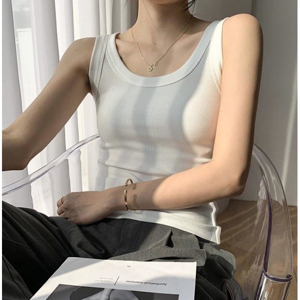 Høykvalitets ribbestrikket bomulls tanktopp for kvinner, dekker sidebrystene, slim fit, egnet for inner- eller ytterbekledning for å forhindre eksponering white XL