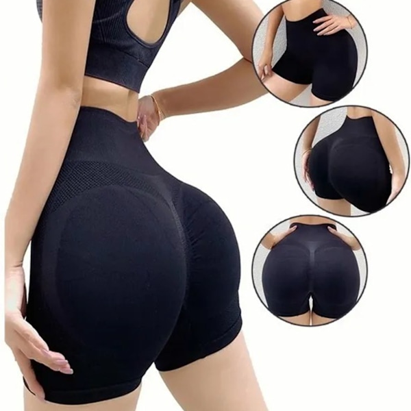Træningsshorts til kvinder Butt Lifting Yoga Shorts Høj talje Mavekontrol til cykling Sort S M 40-65 kg