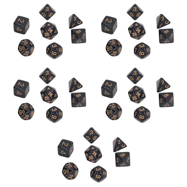 5 sæt flersidede terninger Sæt Guld Nummer Perle Polyhedron terninger til interaktive spil skolematerialer Sort