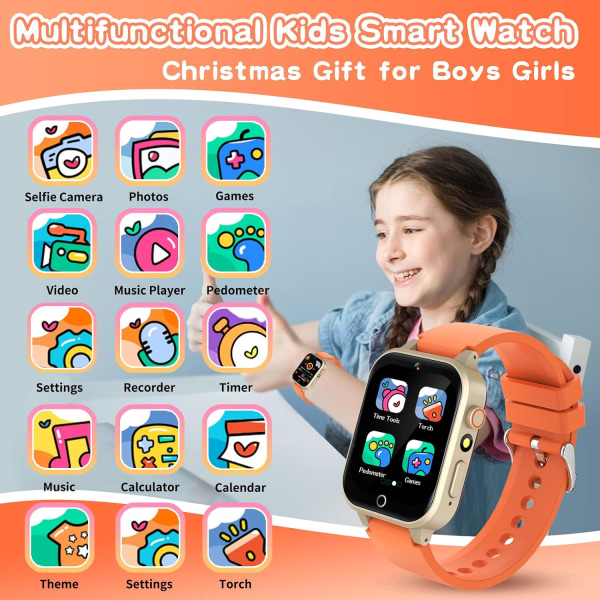 Kids Smart Watch Gave til børn, Game HD Touch Screen Watch med kamera Musikafspiller 12/24 timers pædagogisk legetøj fødselsdagsgave (orange)