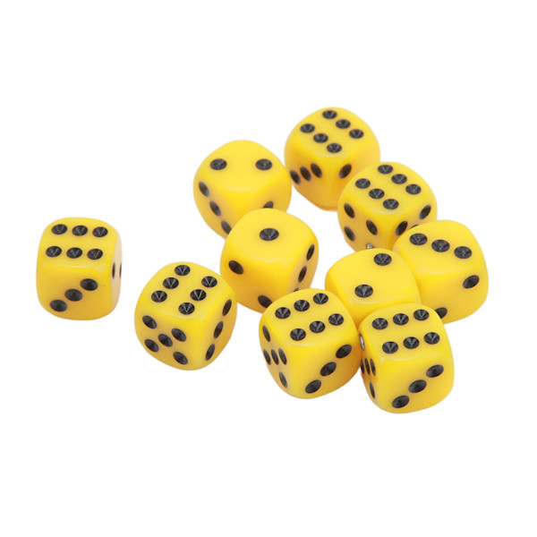 30 stk Terningesett 16MM Plast 6-sidige runde hjørner Terningkuber for bordspill Brettspill Gul