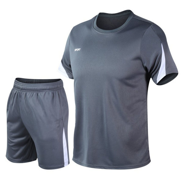 Kortærmede træningsdragter til mænd Casual Loose Fit Jogging shorts til mænd og skjorter til mænd Grå M