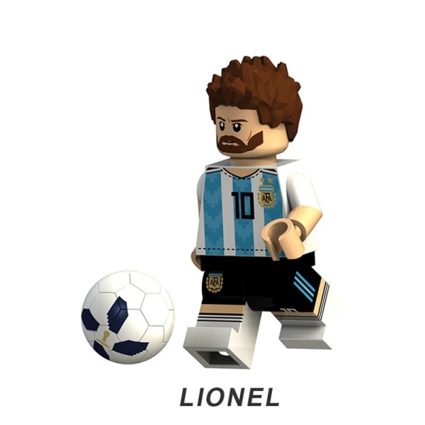 Fodboldstjernestatue VM bevægelig figur samlet byggeklods minifigurlegetøj Lionel