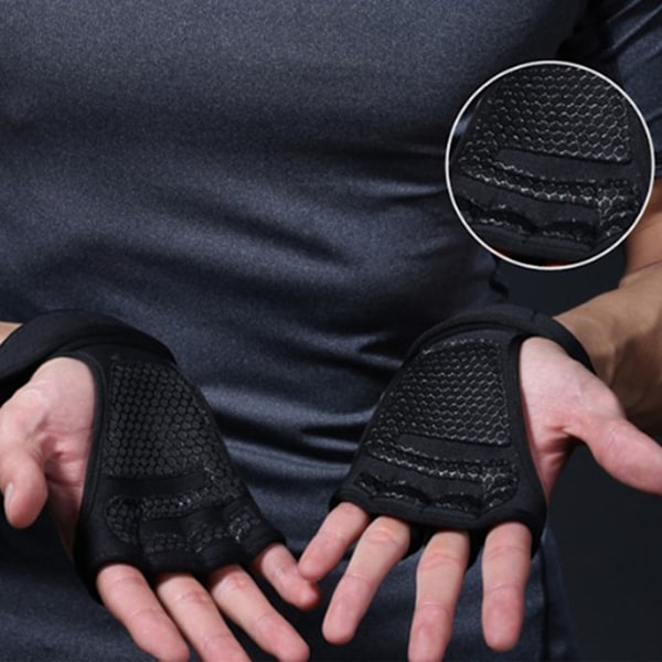 Håndvægtløftehandsker Antislip Fitness Træningshandsker Halvfinger Forlængede slyngende håndledsbeskyttelseshandsker Sort L