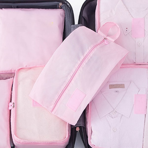 7 sæt pakkekuber Vandtæt, smudsafvisende Oxford-stof Bagagepakkeorganisatorer til rejser Pink