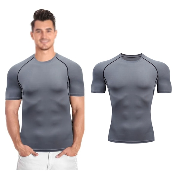 Cool Dry Kortærmet Kompressions Skjorter Sports T-shirts Toppe Atletisk træningstrøje Grå L