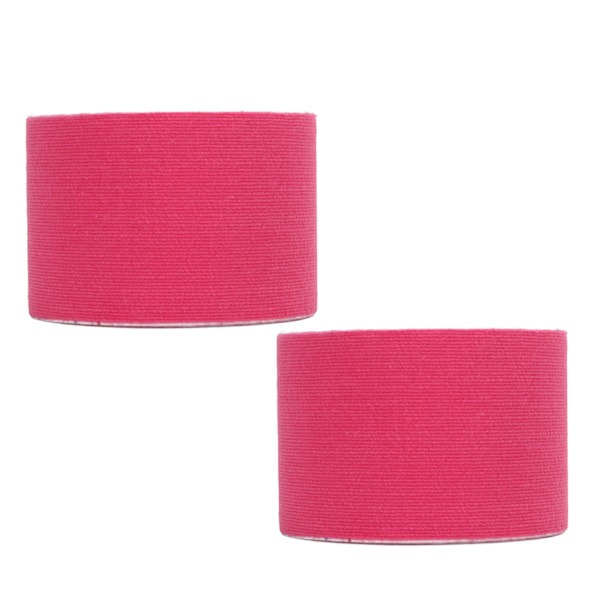 2ST Atletisk Kinesiologitejp 5 cm Bredd 5m Längd Muskeldekalskydd för Fitness Badminton Rose Red
