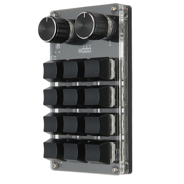 Mini Tastatur 1 Hånds Mekanisk Tastatur Kablet USB Programmerbar Makro 12 Taster 2 Knotter RGB Lys Blå Bryter PC Universal