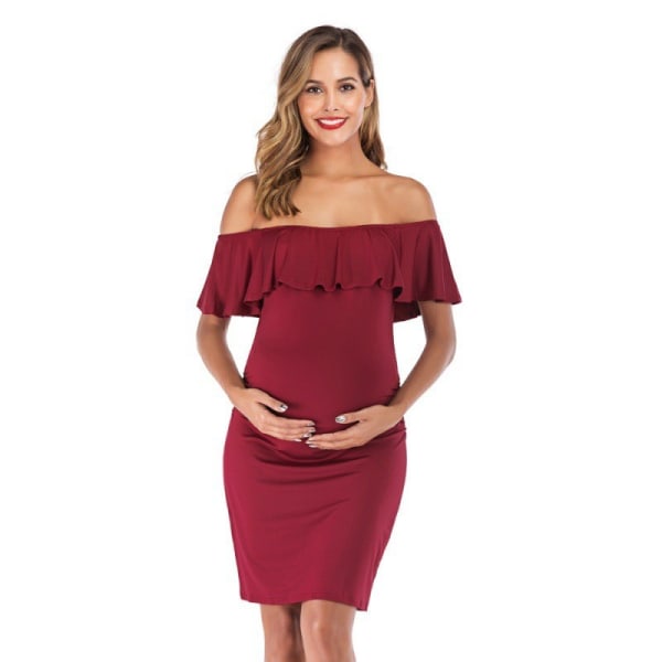 Graviditetstøj damemode slim fit i ét stykke ensfarvet midi-nederdel gravidkjole 7