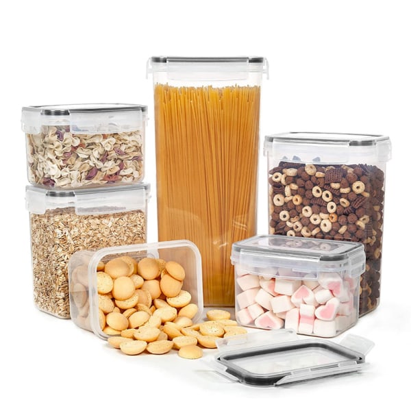 Lufttæt madopbevaringsbeholdersæt, sæt med 15 køkkenpantry-beholdere i plastik til korn, mel og bageartikler