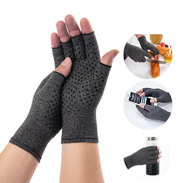 1 par Kompressionsartrithandskar Half Finger Cykelhandskar för kvinnor Män Grå Dispensering Palm Omkrets 16cm Handsklängd 21cm