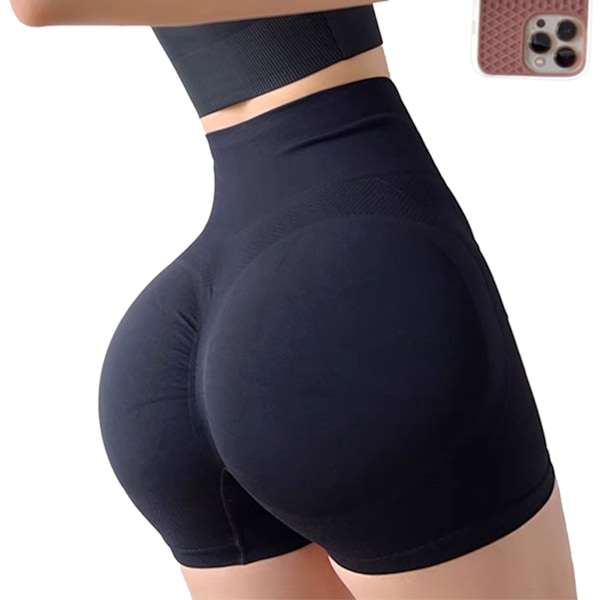 Träningsshorts för kvinnor Butt Lifting Yoga Shorts Hög midja Magkontroll för cykelsport Svart L XL 65-90 kg