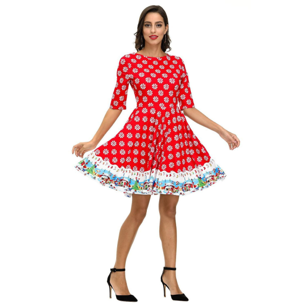 Julklänning med print för kvinnor 3 M